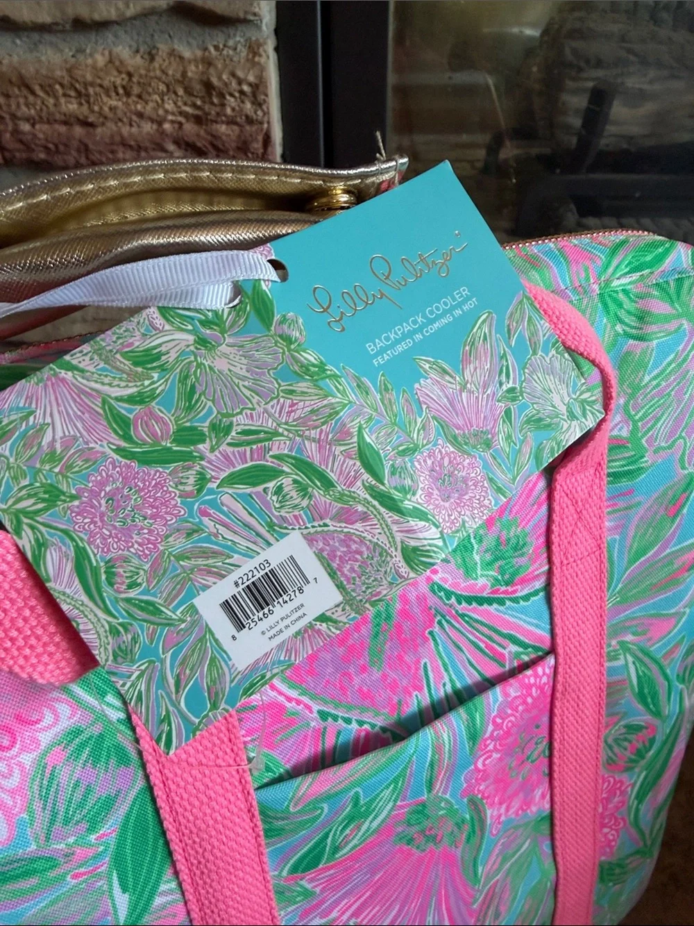 New - Lilly Pulitzer Insulated Pink & Green Floral Backpack with Gold Hardware